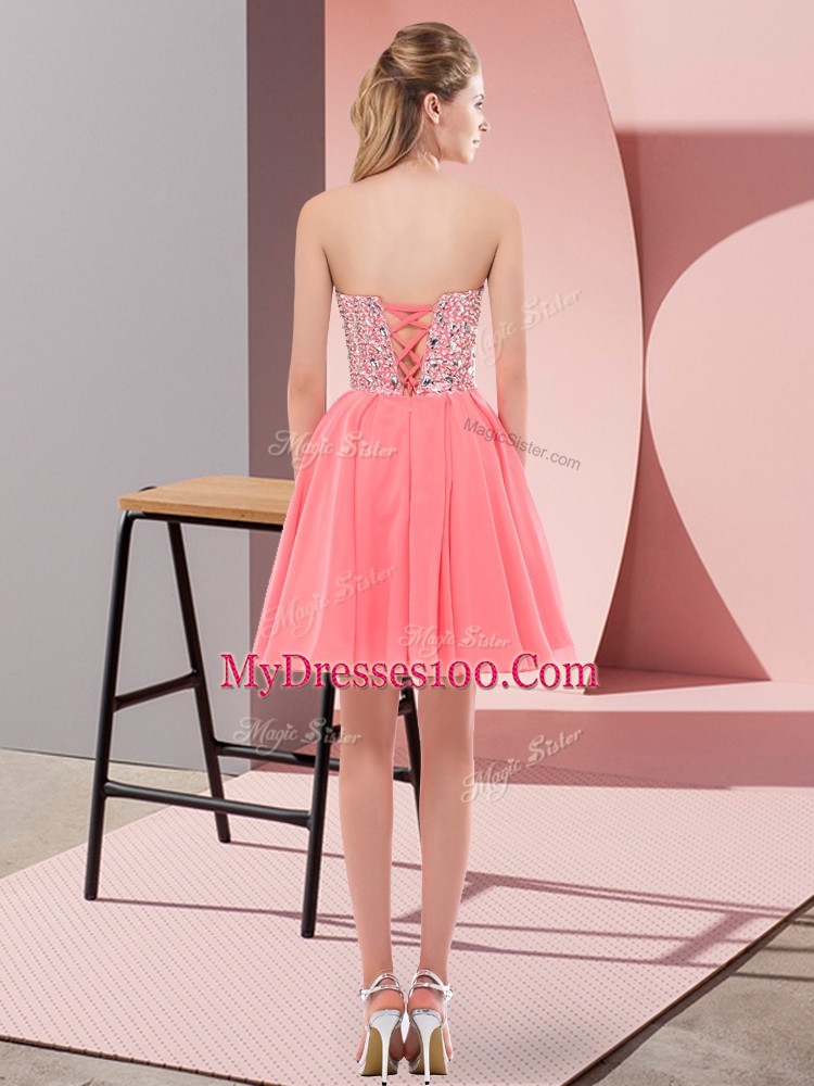 Orange Red Sweetheart Neckline Beading Prom Dresses Sleeveless Lace Up