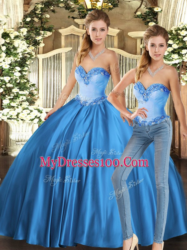 Perfect Baby Blue Sweetheart Lace Up Beading Quinceanera Dresses Sleeveless