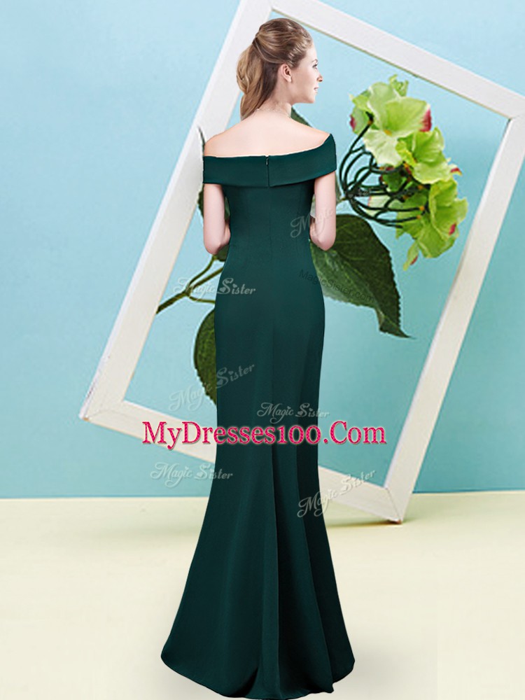 Dark Green Zipper Bridesmaid Dresses Ruching Sleeveless Floor Length