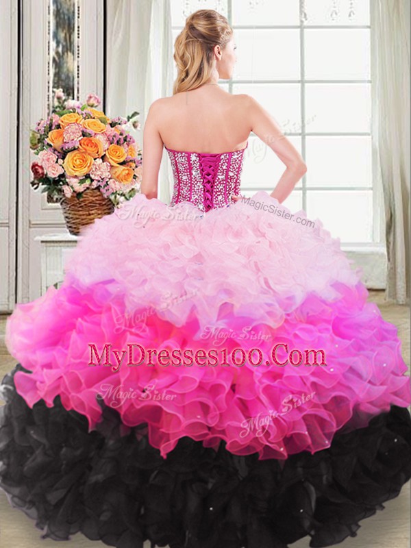 Multi-color Sleeveless Beading and Ruffles Floor Length Quinceanera Dress