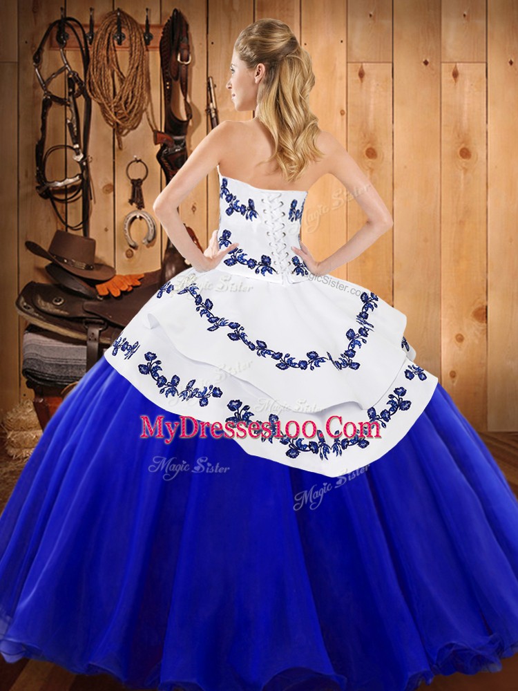 Ideal Satin and Organza Strapless Sleeveless Lace Up Embroidery Quinceanera Dresses in Teal