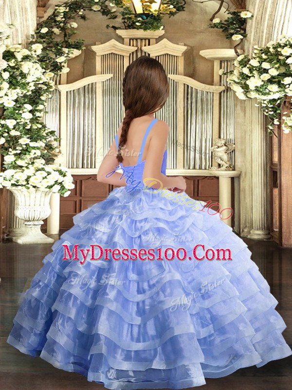 Amazing Sleeveless Floor Length Ruffled Layers Lace Up Child Pageant Dress