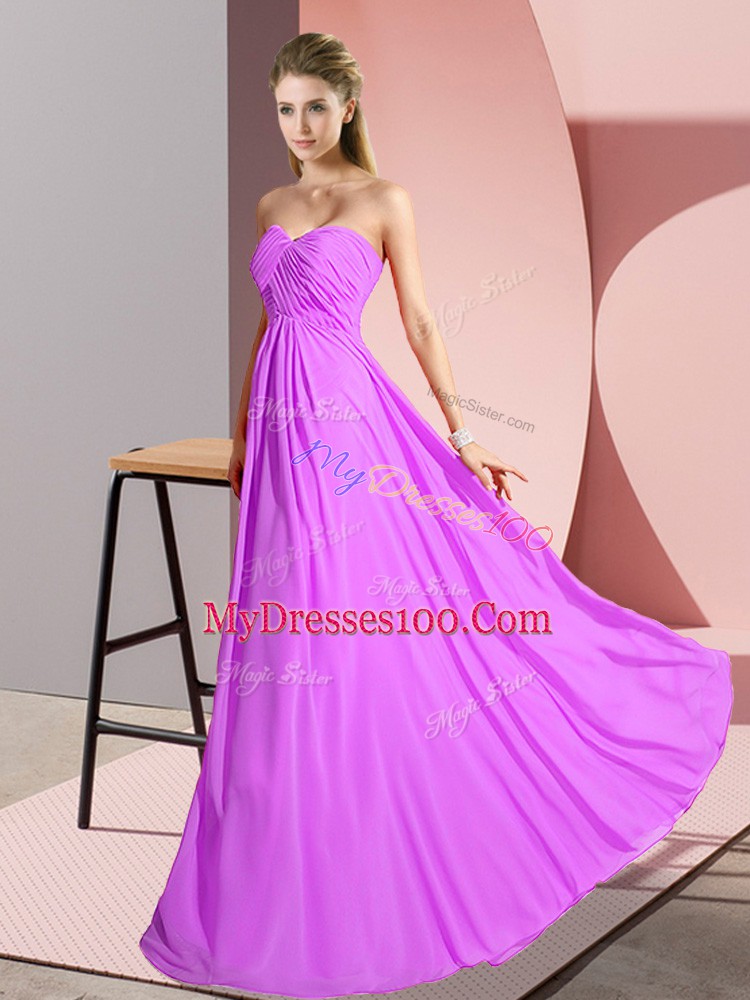 Ruching Lilac Lace Up Sleeveless Floor Length