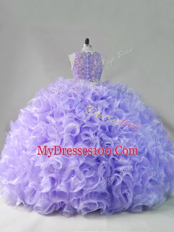 Modest Floor Length Lavender Vestidos de Quinceanera Fabric With Rolling Flowers Sleeveless Beading