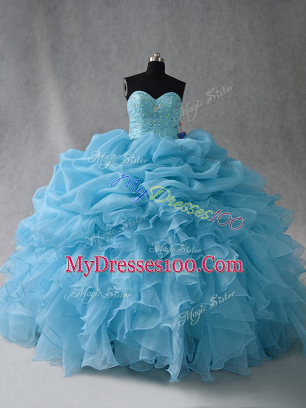 Smart Floor Length Baby Blue Sweet 16 Quinceanera Dress Sweetheart Sleeveless Lace Up