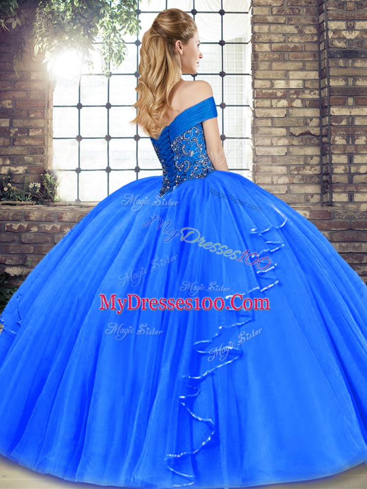 Simple Gold Quince Ball Gowns Military Ball and Sweet 16 and Quinceanera with Beading and Ruffles Off The Shoulder Sleeveless Lace Up