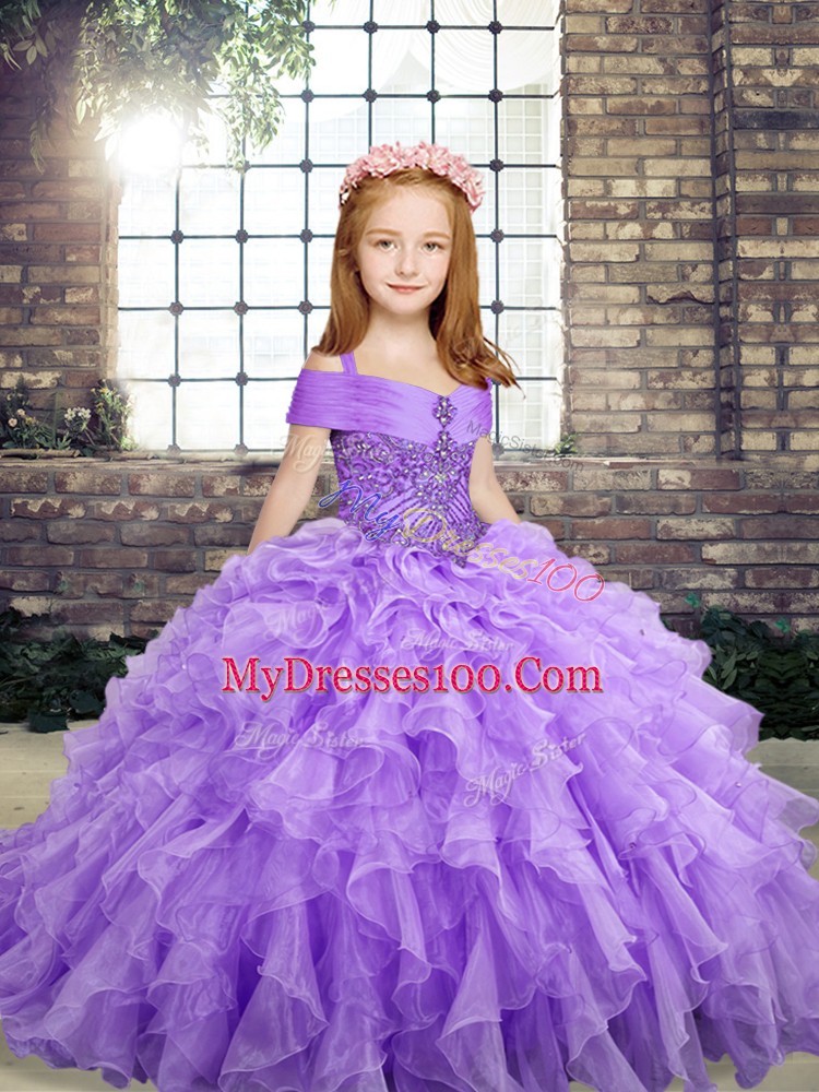 Fancy Organza Sleeveless Floor Length Little Girls Pageant Dress Wholesale and Beading and Ruffles