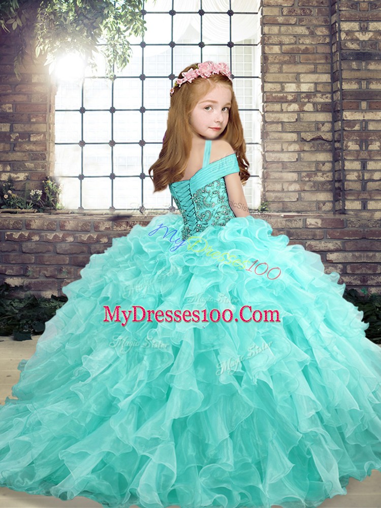 Fancy Organza Sleeveless Floor Length Little Girls Pageant Dress Wholesale and Beading and Ruffles