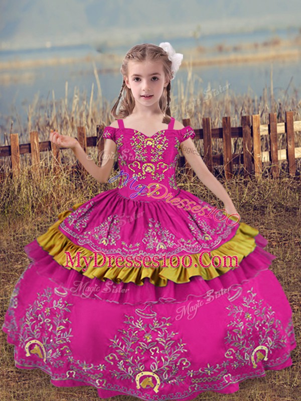 Discount Satin Sleeveless Floor Length Child Pageant Dress and Beading and Embroidery