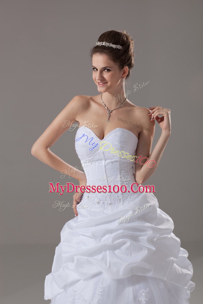 Sweetheart Sleeveless Brush Train Lace Up Wedding Dress White Tulle