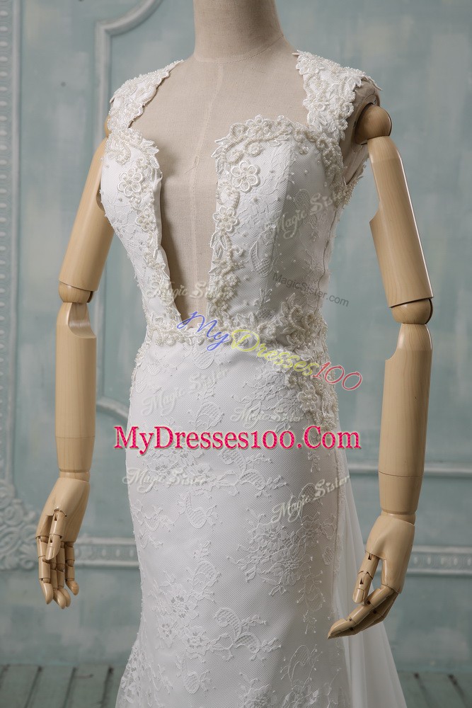 Glittering Zipper Wedding Dress White for Wedding Party with Lace Court Train