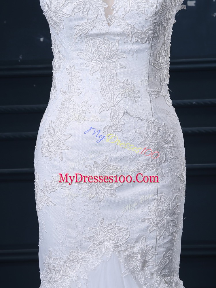 Best High-neck Cap Sleeves Wedding Gowns Court Train Lace White Tulle