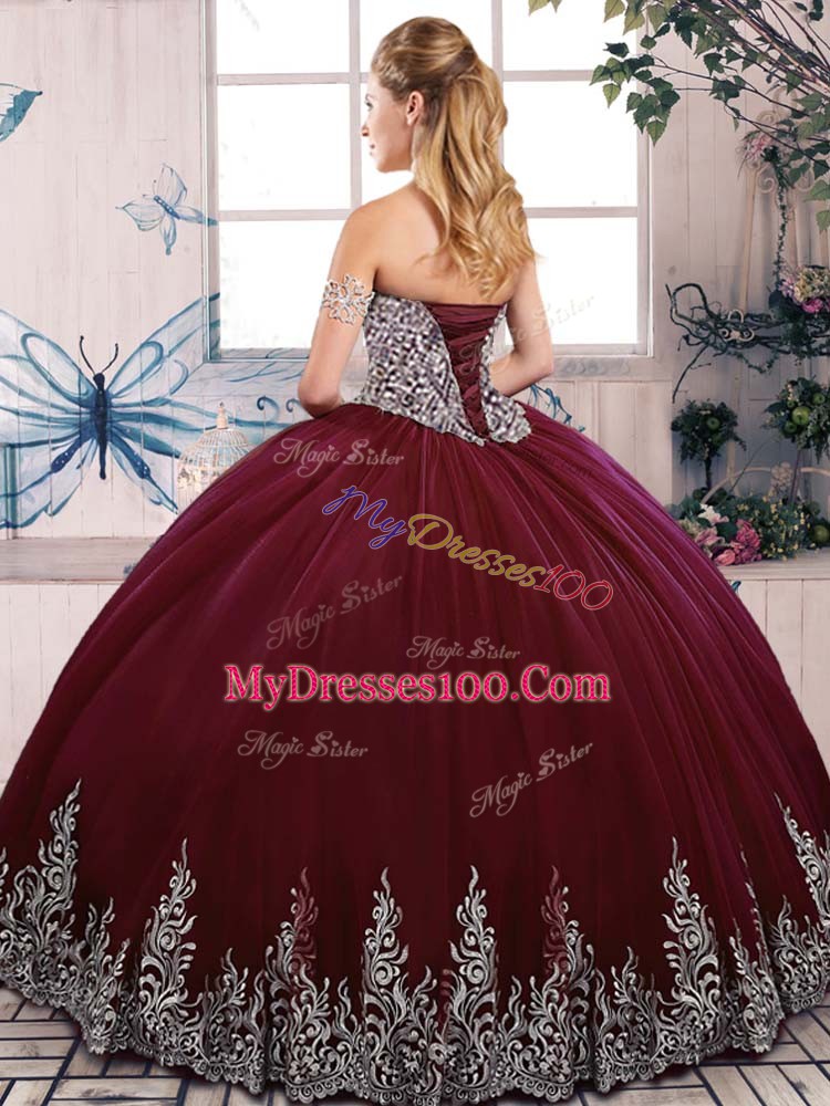 Tulle Sweetheart Sleeveless Lace Up Beading and Embroidery Quince Ball Gowns in Royal Blue