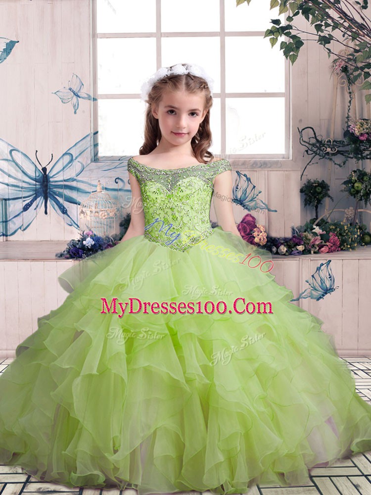 Popular Sleeveless Beading and Ruffles Lace Up Little Girls Pageant Dress