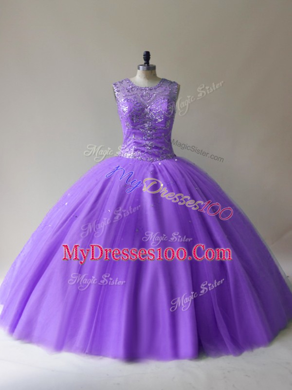 Wonderful Lavender Sleeveless Beading Floor Length Quinceanera Gowns