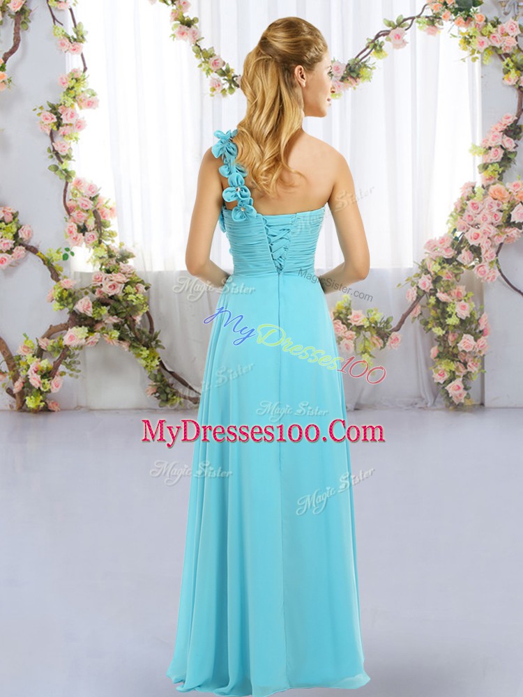 Flare Lavender Sleeveless Hand Made Flower Floor Length Quinceanera Court of Honor Dress