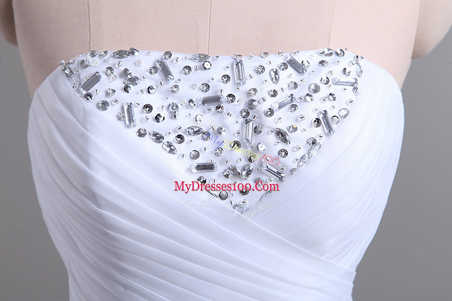 Strapless Sleeveless Wedding Gown High Low Beading and Ruffles White Organza