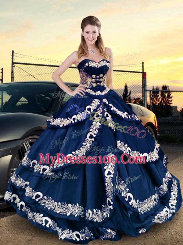 Stunning Asymmetrical Ball Gowns Half Sleeves Navy Blue Quinceanera Dress Lace Up