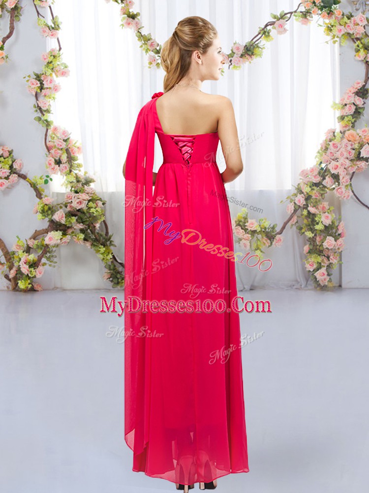 Gorgeous Red Sleeveless Floor Length Beading and Hand Made Flower Lace Up Quinceanera Court of Honor Dress