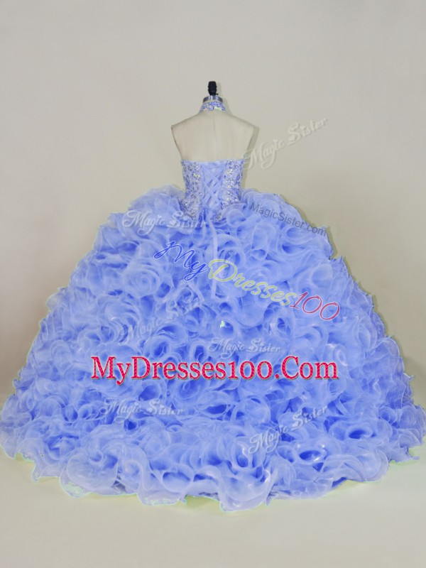 Sleeveless Beading Lace Up 15 Quinceanera Dress with Lavender Brush Train