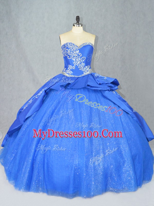 Cheap Ball Gowns Sleeveless Blue Sweet 16 Dresses Court Train Lace Up