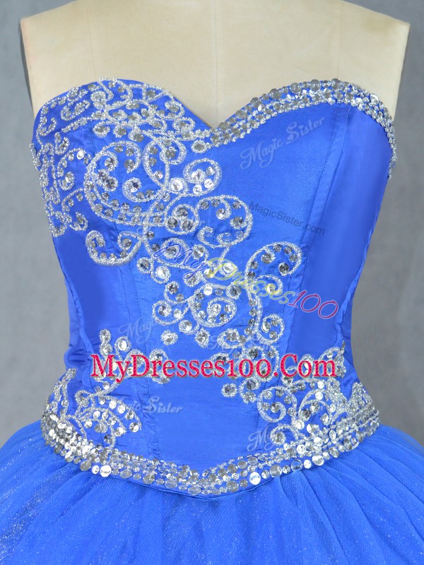 Cheap Ball Gowns Sleeveless Blue Sweet 16 Dresses Court Train Lace Up