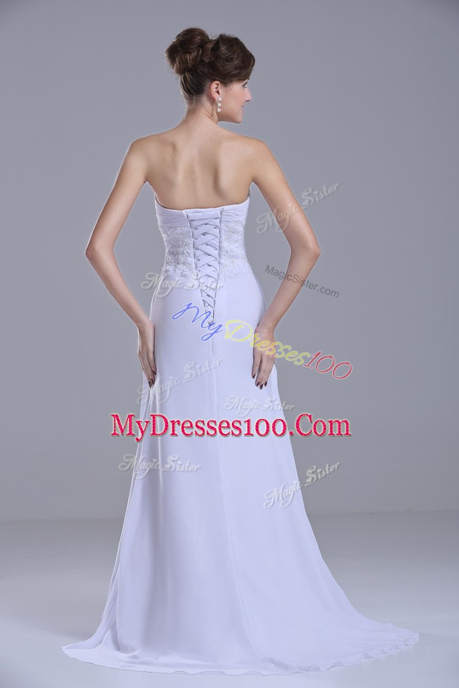 Custom Made White Sweetheart Neckline Lace Bridal Gown Sleeveless Lace Up