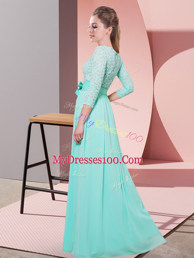 Scoop 3 4 Length Sleeve Side Zipper Wedding Guest Dresses Yellow Green Chiffon