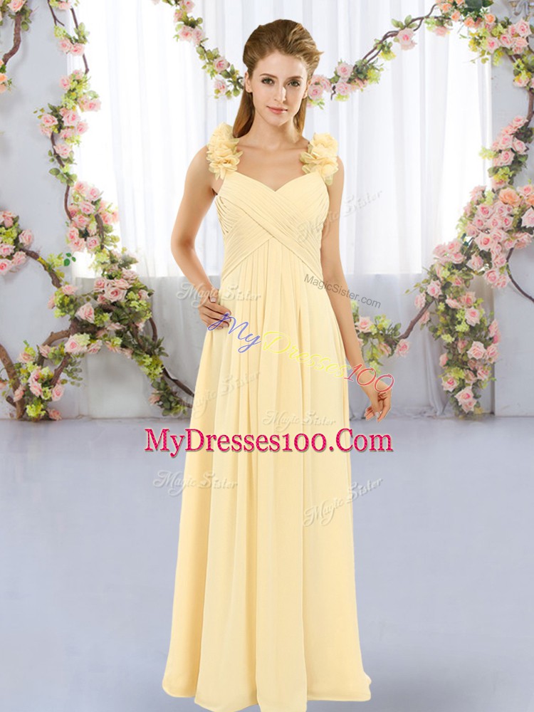 Low Price Straps Sleeveless Chiffon Quinceanera Court of Honor Dress Hand Made Flower Lace Up