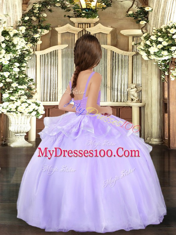 Lavender Lace Up Kids Formal Wear Beading Sleeveless Floor Length