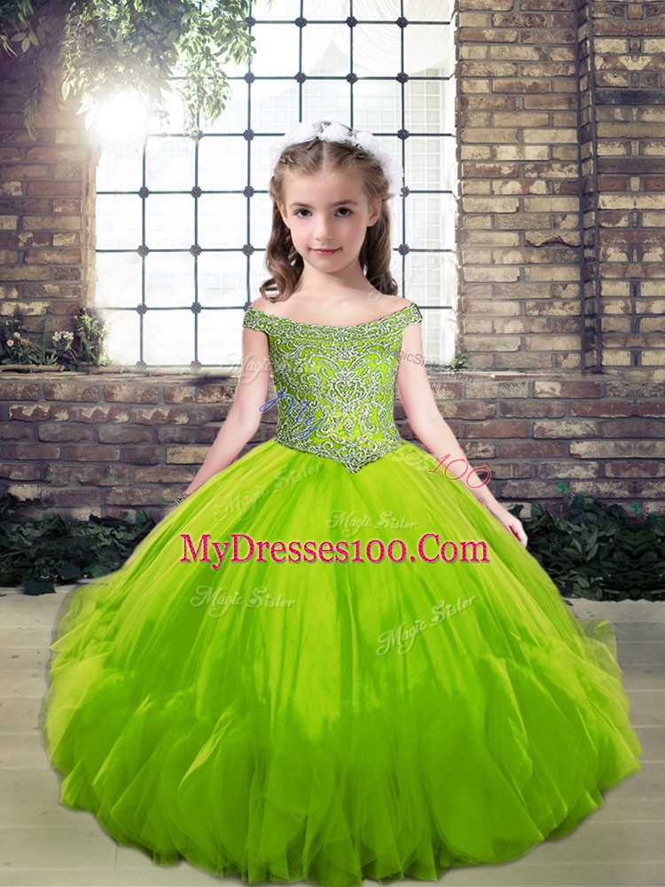 Tulle Sleeveless Floor Length Child Pageant Dress and Beading