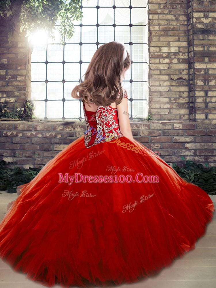 Tulle Sleeveless Floor Length Child Pageant Dress and Beading