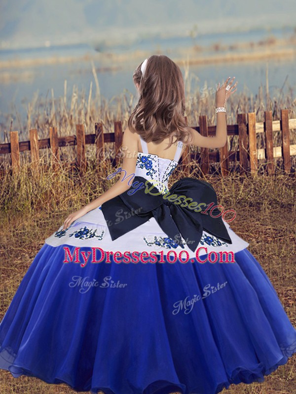 Straps Sleeveless Lace Up Girls Pageant Dresses Teal Organza