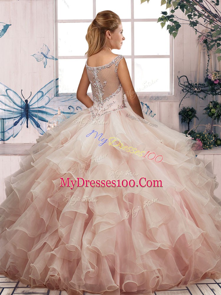 Customized Floor Length Turquoise 15 Quinceanera Dress Organza Sleeveless Beading and Ruffles