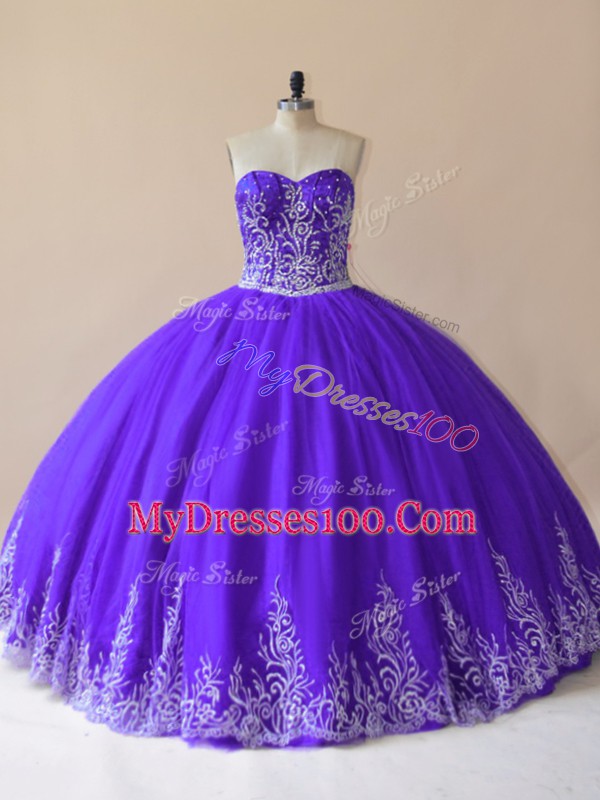 Wonderful Floor Length Purple 15th Birthday Dress Sweetheart Sleeveless Lace Up