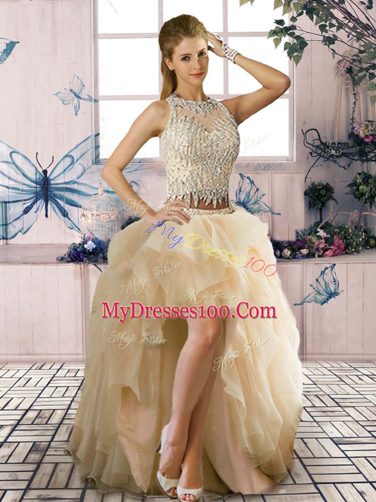 Dramatic Champagne Zipper Scoop Beading and Ruffles Vestidos de Quinceanera Tulle Sleeveless