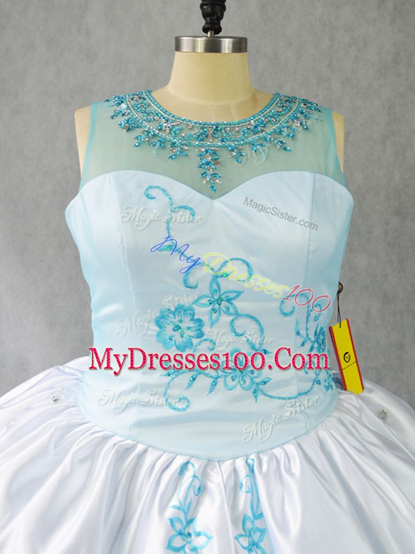 Custom Fit Beading and Embroidery and Ruffles Quinceanera Dress Baby Blue Lace Up Sleeveless Floor Length