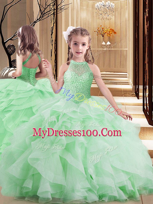 Stunning Scoop Lace Up Beading and Ruffles Girls Pageant Dresses Sleeveless