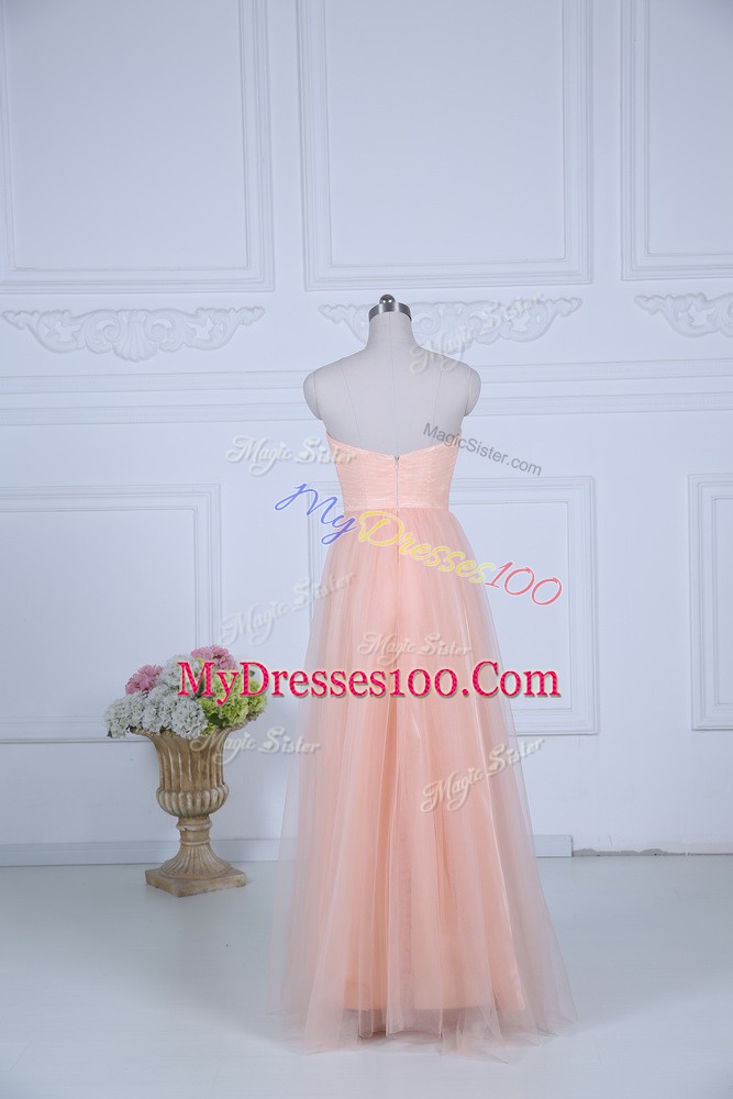 Enchanting Tulle Sleeveless Floor Length Dama Dress and Ruching