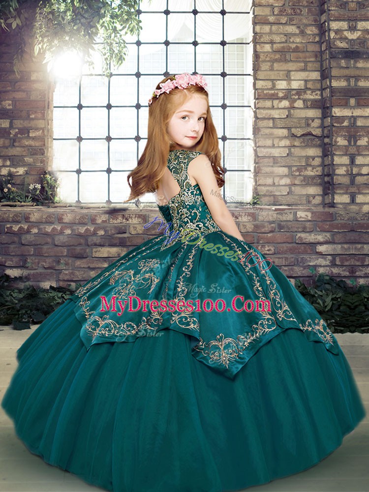 Sleeveless Lace Up Floor Length Beading and Embroidery Child Pageant Dress