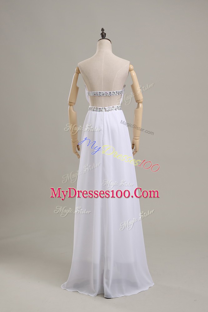 White Chiffon Backless Strapless Sleeveless Floor Length Wedding Gown Beading