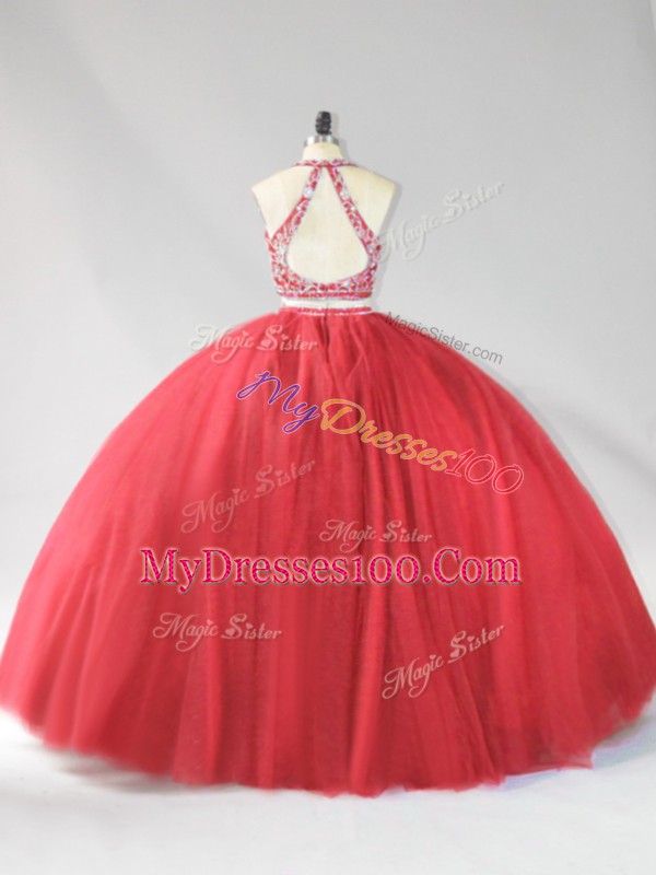 Top Selling Floor Length Backless Sweet 16 Quinceanera Dress Red for Sweet 16 and Quinceanera with Beading