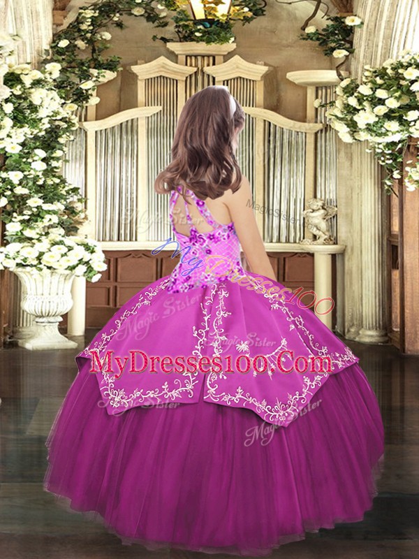 Gorgeous Halter Top Sleeveless Tulle Kids Pageant Dress Embroidery Lace Up