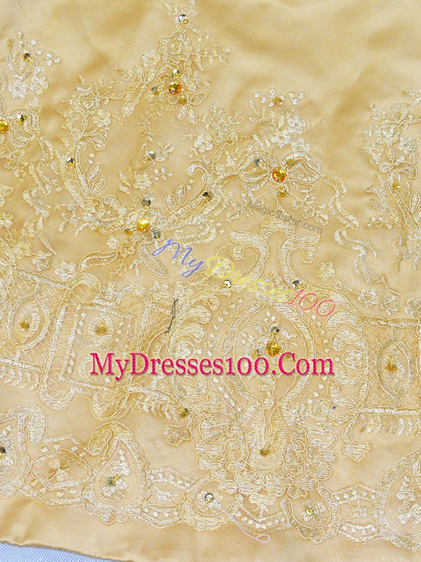 Delicate Beading and Appliques Sweet 16 Quinceanera Dress Gold Lace Up Court Train