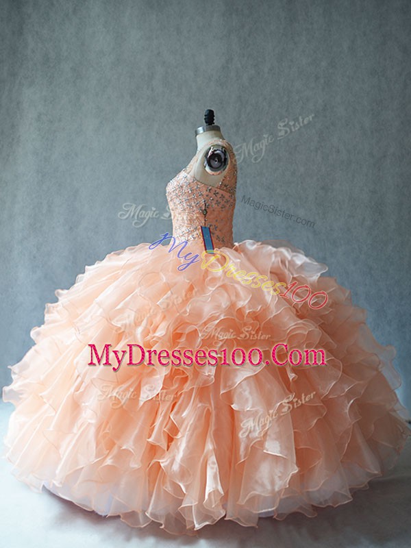 Great Sleeveless Lace Up Floor Length Beading and Ruffles Sweet 16 Dresses