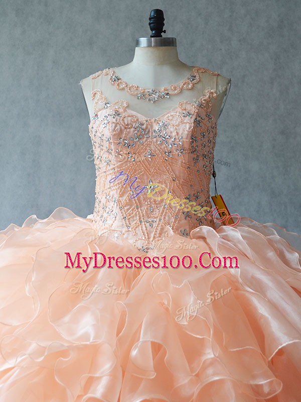 Great Sleeveless Lace Up Floor Length Beading and Ruffles Sweet 16 Dresses