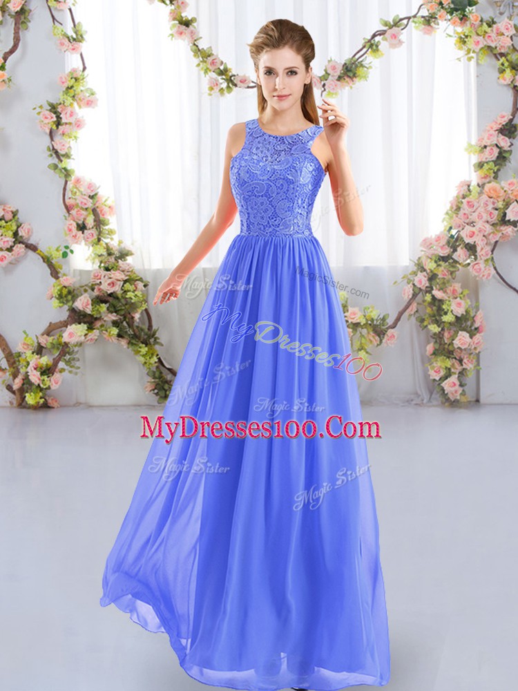 Empire Wedding Guest Dresses Blue Scoop Chiffon Sleeveless Floor Length Zipper