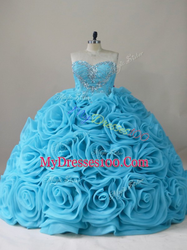 Sleeveless Brush Train Beading Side Zipper Quinceanera Dress