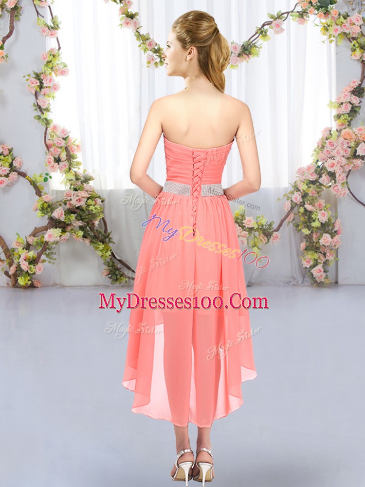 Inexpensive Chiffon Sleeveless High Low Wedding Guest Dresses and Belt