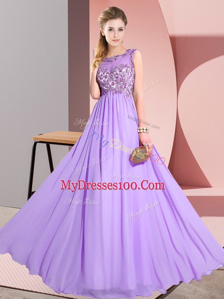 Colorful Floor Length Backless Vestidos de Damas Lavender for Wedding Party with Beading and Appliques